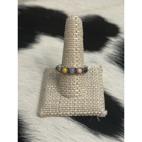 Native American Sterling Silver Orange Spiny Pink Multistone Eternity Ring - Picture 15 of 15